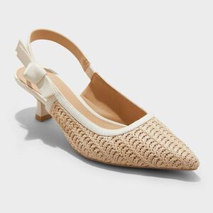 a new day Beige and White Woven Slingback Kitten Heel